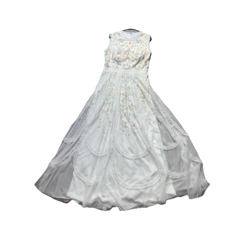 NWT Mac Duggal 9137 Ivory Floral Embellished High Neck Sz 8